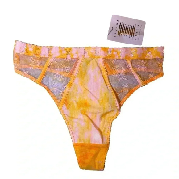 NEW Savage x Fenty Plunge Half Cup Lace Bra And Matching Panties Peach Orange - Picture 10 of 16